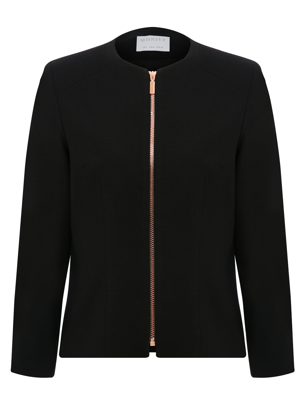Copper Zipper Crepe Jacket in Black Colour
