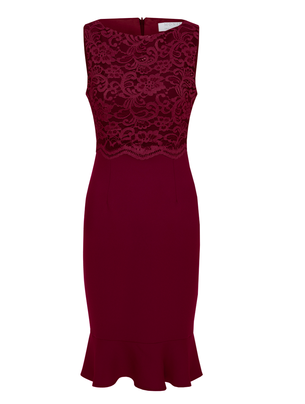 Crepe Dress in Wine Colour with Lace Top