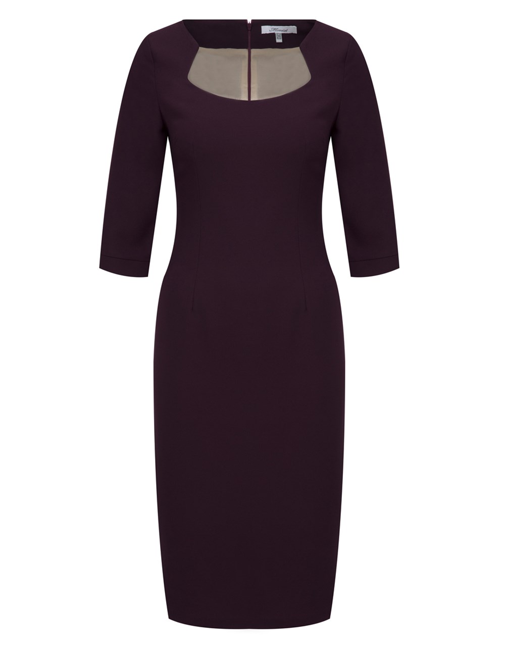 Crescent Neck Crepe Dress in Plum Colour