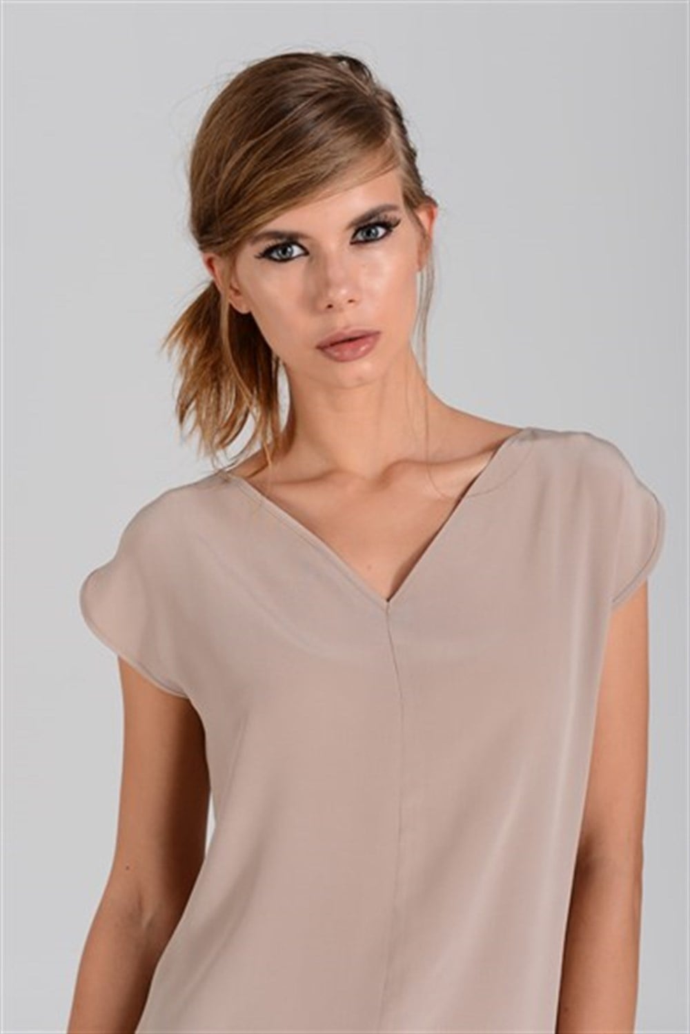 Drop Shoulder Silk Blouse in Beige Colour