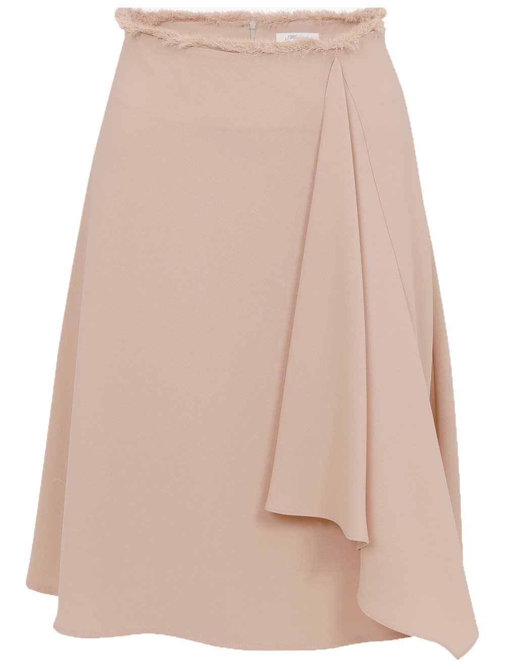 Fringe Detailed Crepe Skirt in Powder Colour