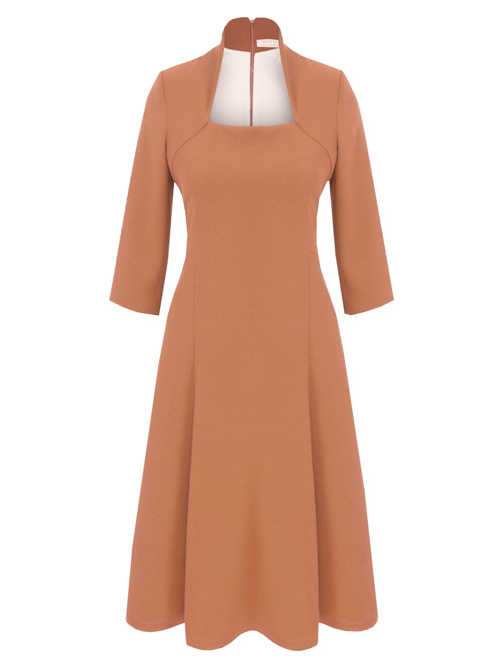 High Collar Crepe Dress in Peach-Salmon Colour RK 205