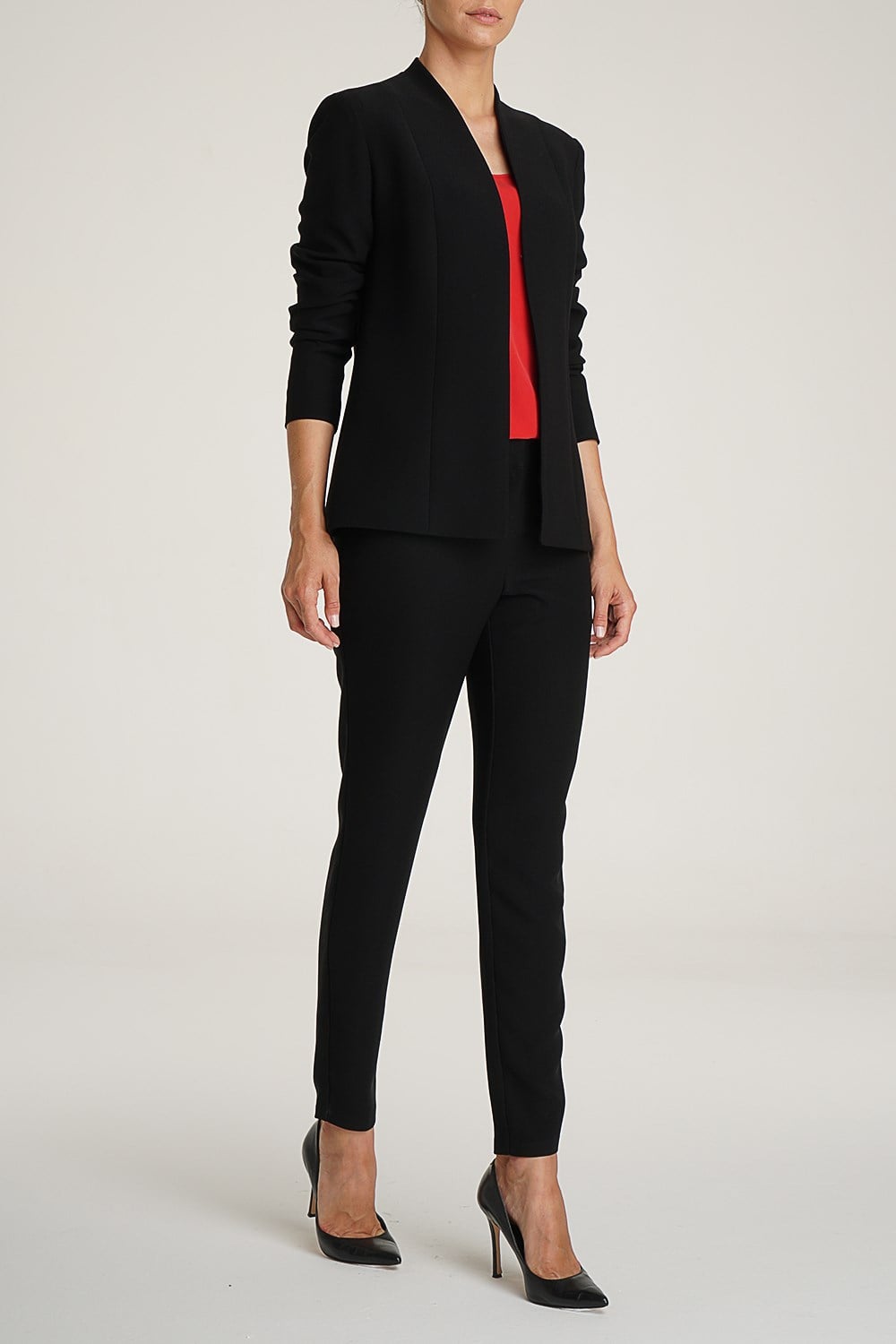 High Collar Crepe Jacket in Black Colour