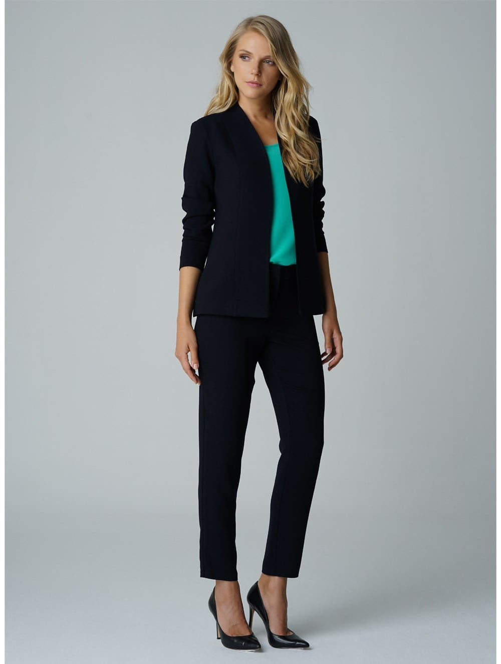 High Collar Crepe Jacket in Navy Colour