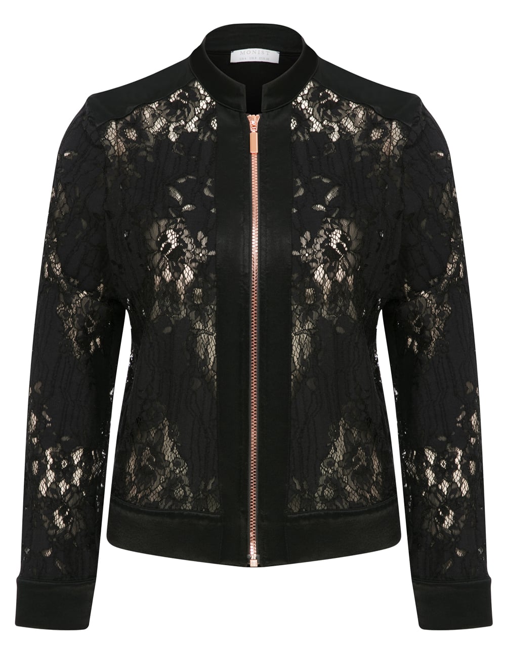 Lace Jacket With Copper Zipper in Black Colour