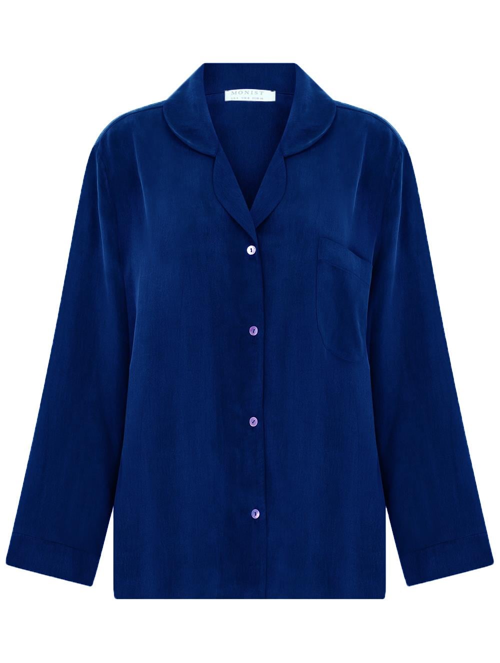 Long Sleeve Vegan Cupro Pyjama Top in Blue Colour