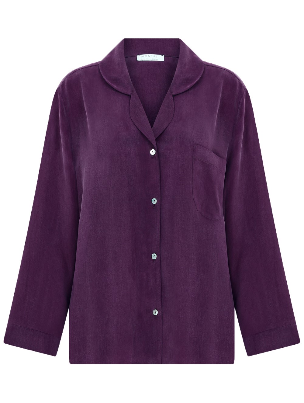 Long Sleeve Vegan Cupro Pyjama Top in Plum Colour