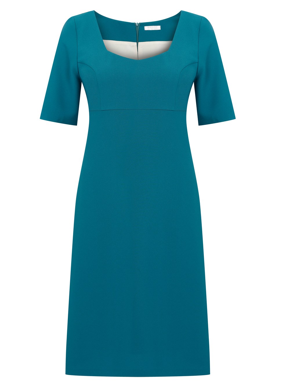 Pentagon Neck Crepe Dress in Green Colour