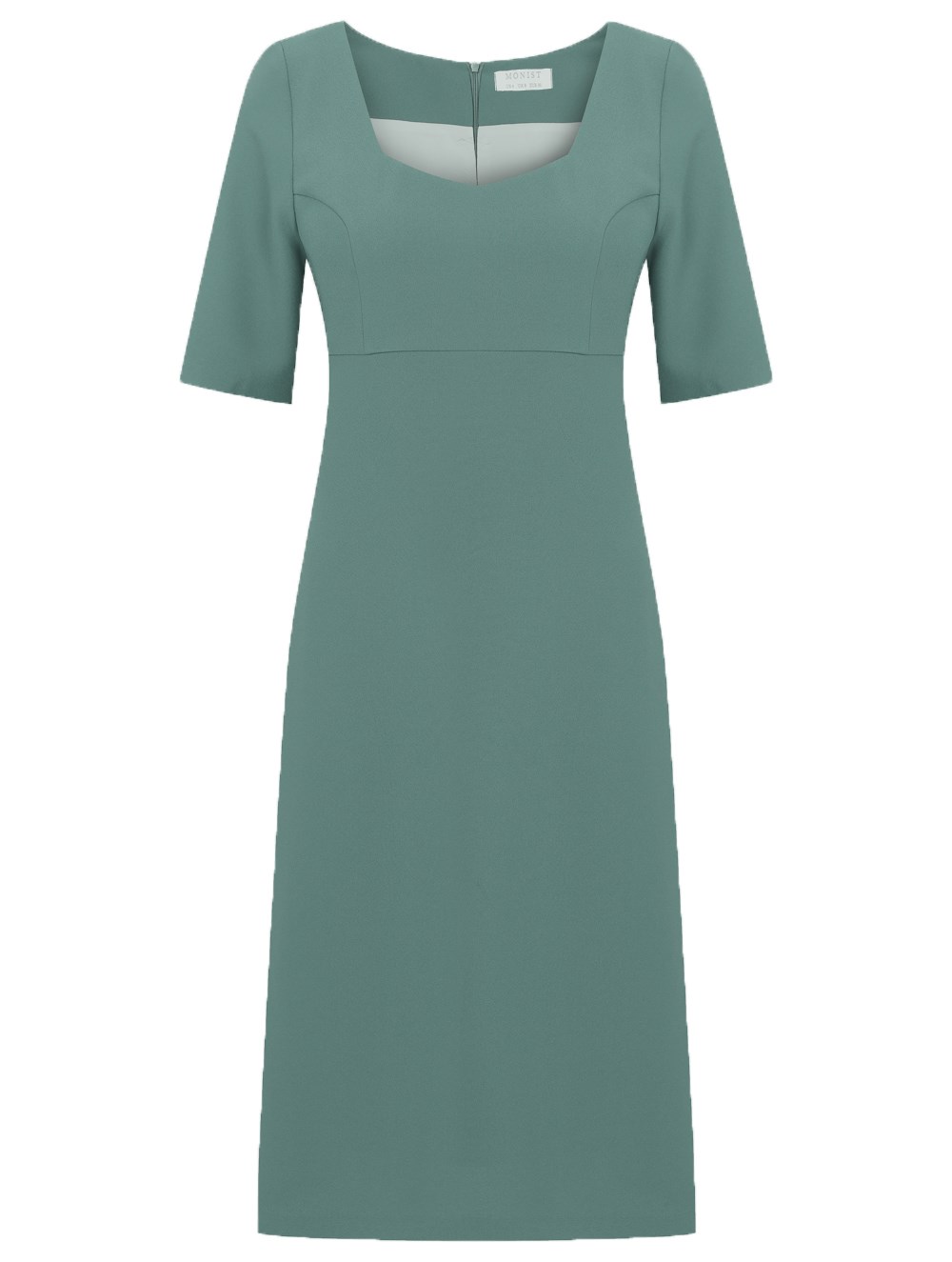 Pentagon Neck Crepe Dress in Light Green Colour