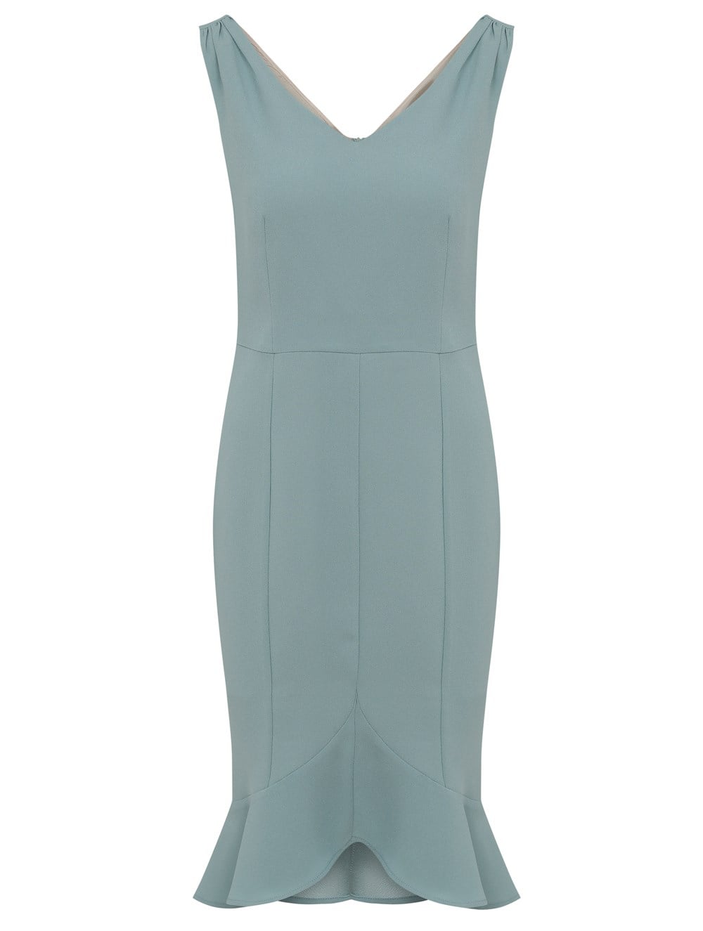 Ruffled Crepe Dress in Green Colour