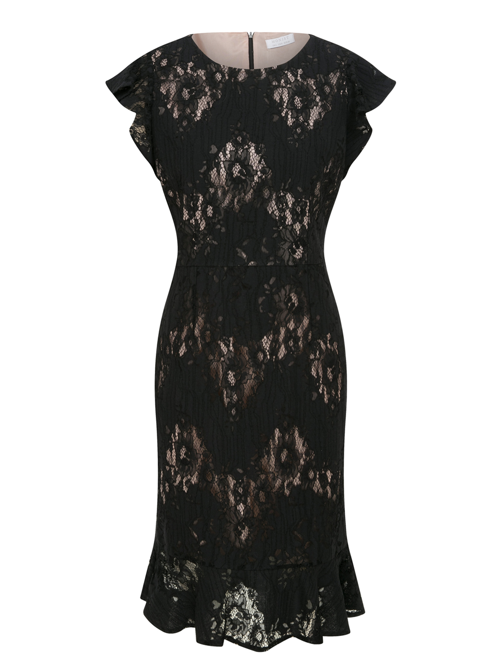 Ruffled Lace Dress in Black Colour 