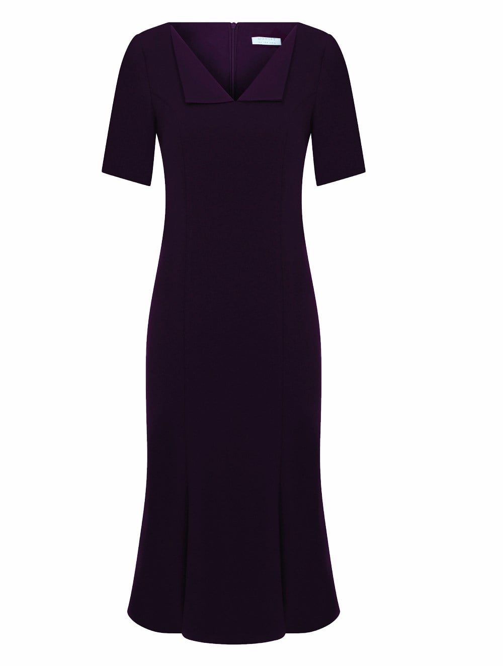 Satin Collar Crepe Dress in Plum Colour