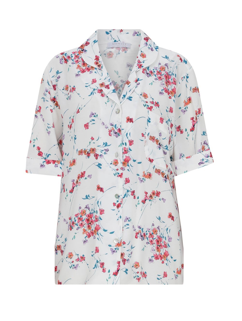 Short Sleeve Vegan Cupro Pyjama Top in Flower Print