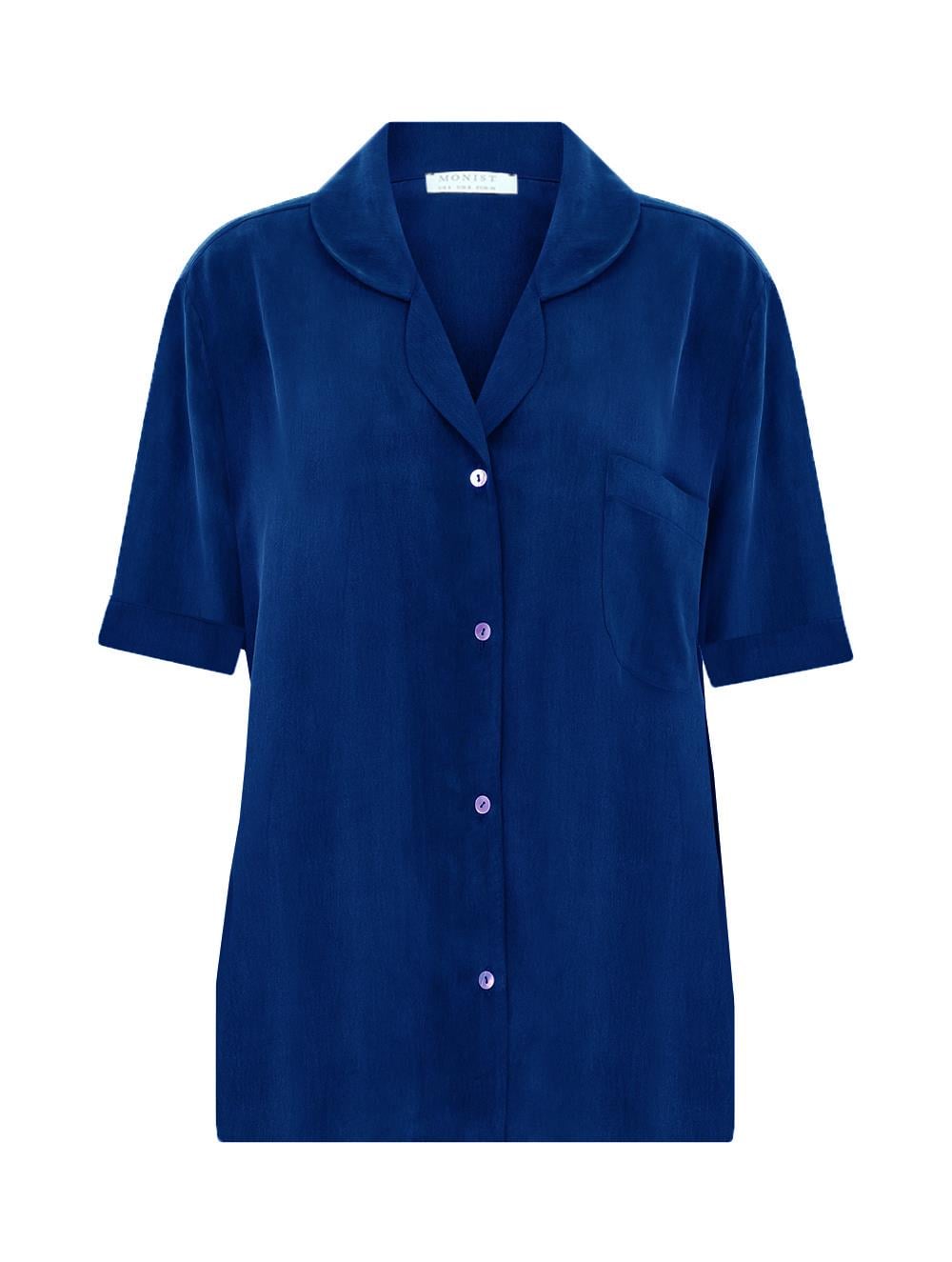Short Sleeve Vegan Cupro Pyjama Top in Blue Colour