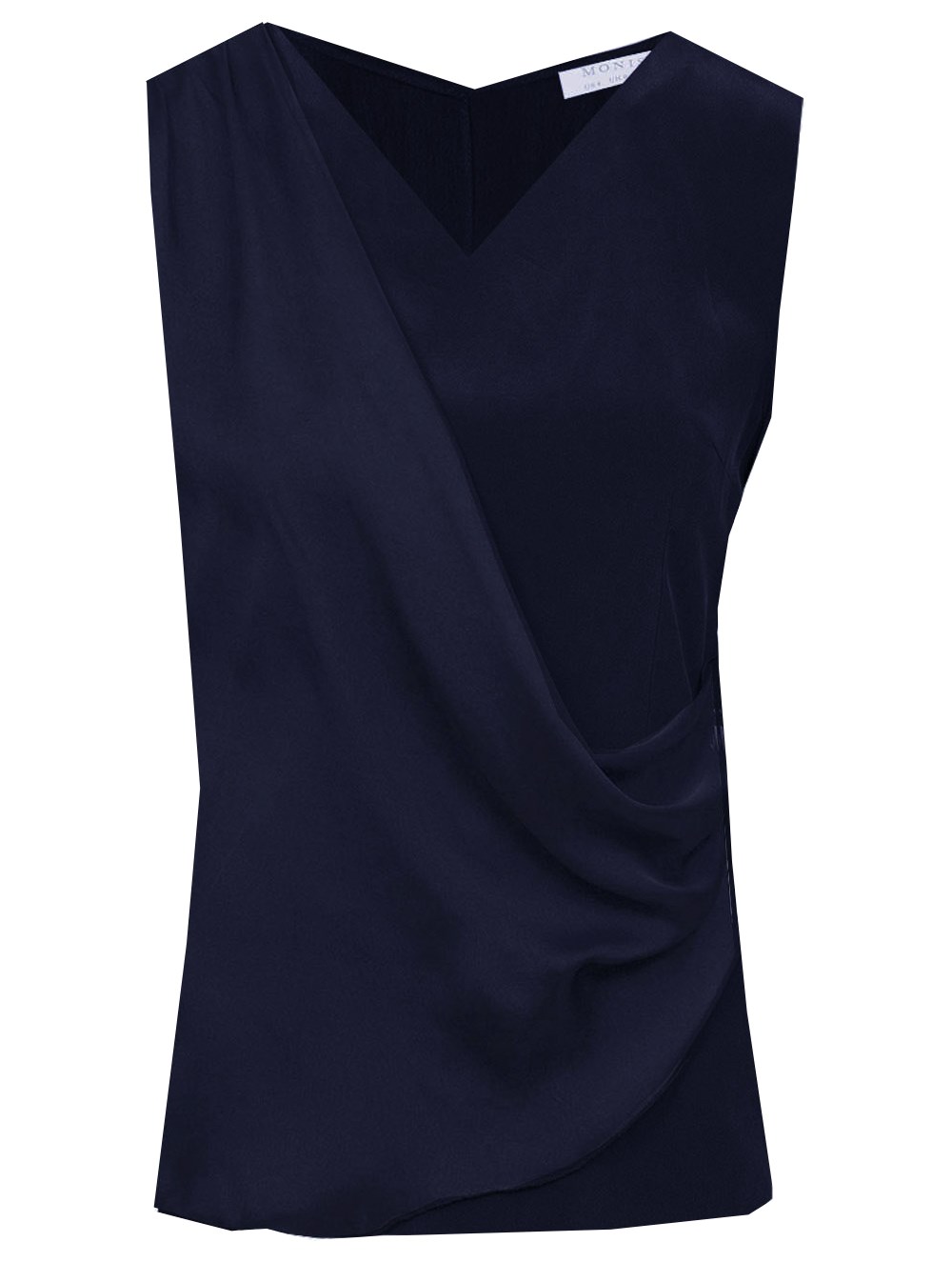 Silk Blouse with Chiffon Front in Navy Colour ML