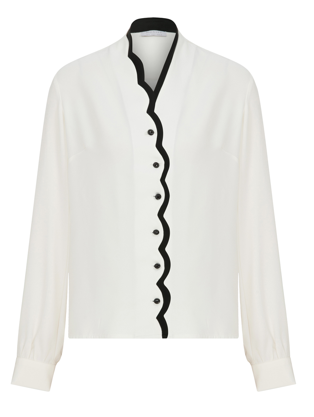Sliced Collar Vegan Viscose Blouse in White Colour