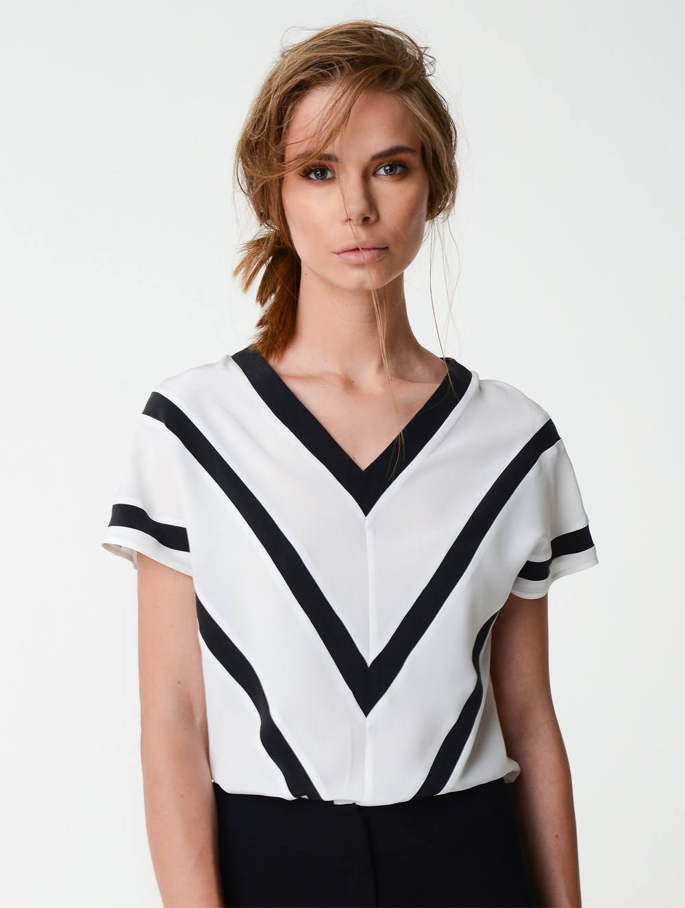 Stripe Silk Blouse in White Colour