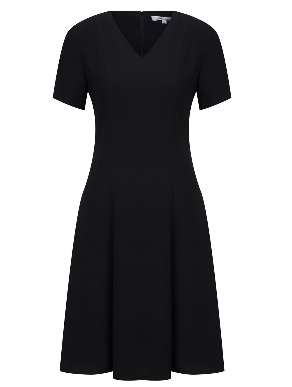 V- Neck a Line Crepe Dress in Black Colour