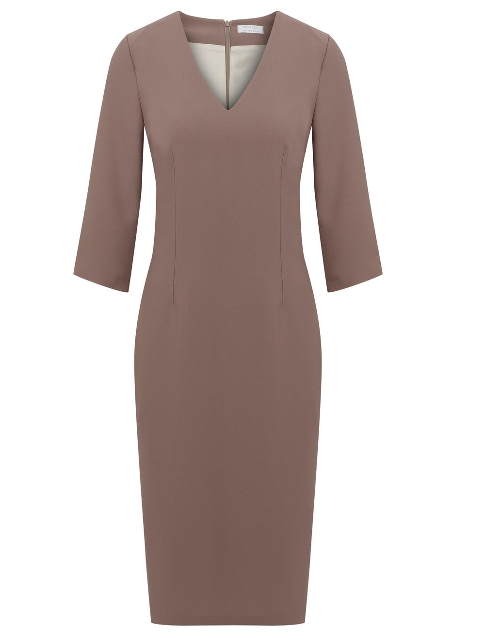 V-Neck Crepe Dress in Beige Colour