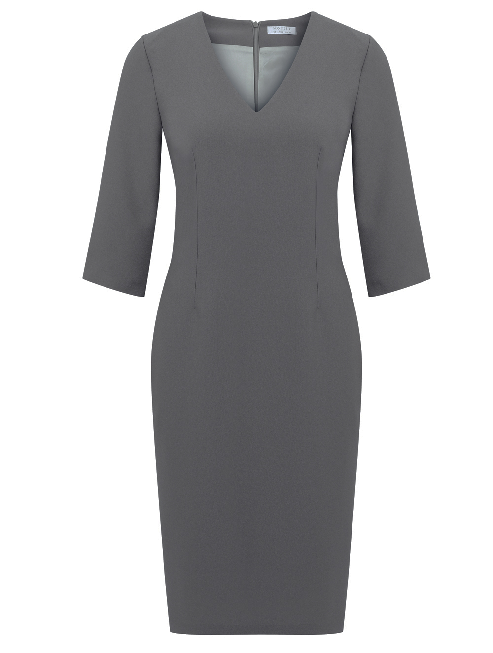 V-Neck Crepe Dress in Grey Colour