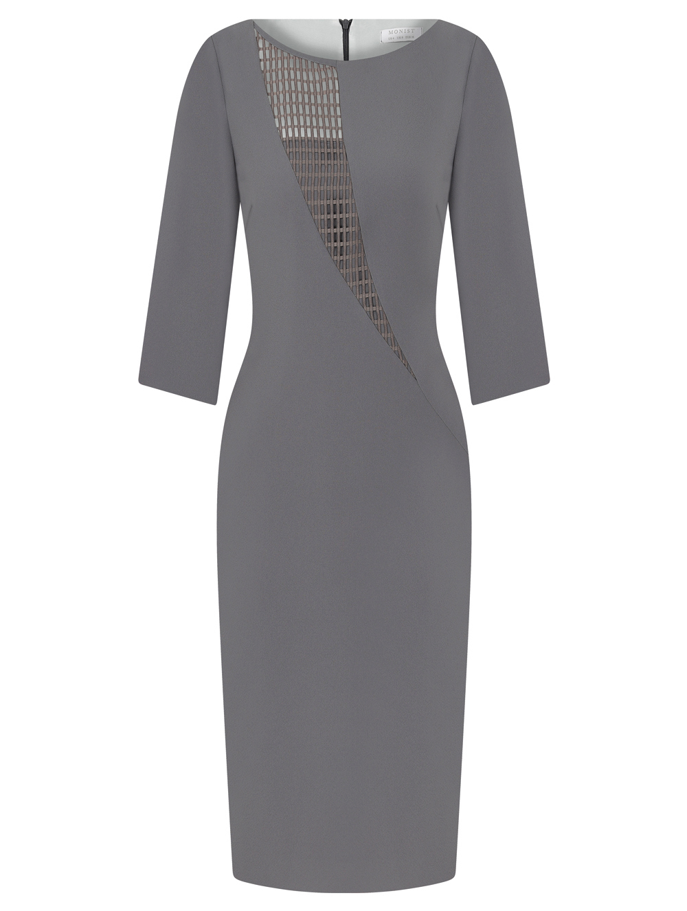  Crepe Dress with Mesh Piece in Grey Colour