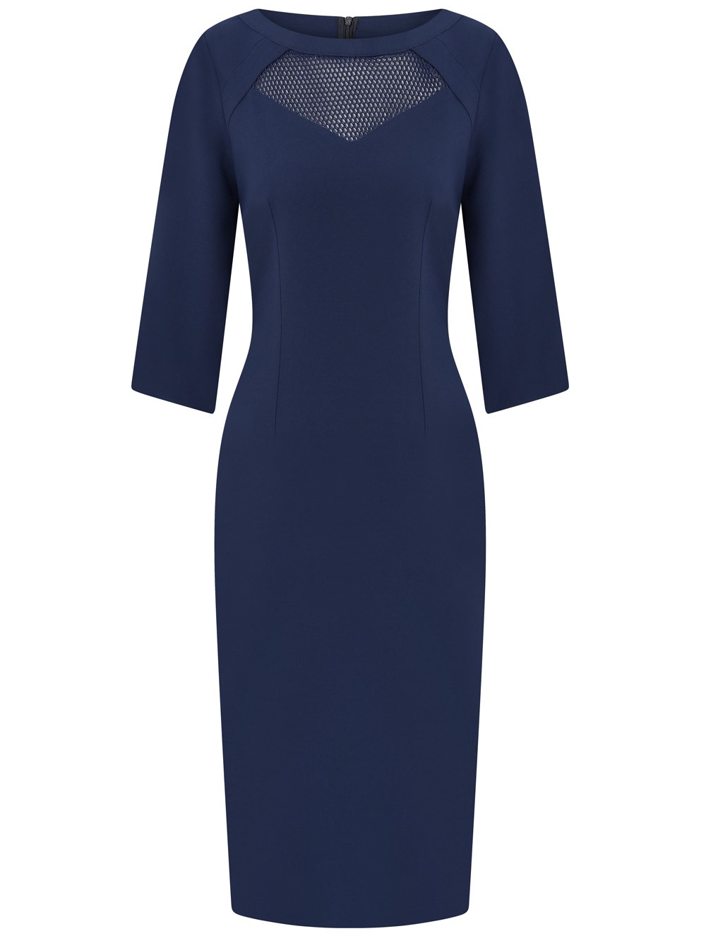  Crepe Dress with Pentagon Mesh in Navy Colour