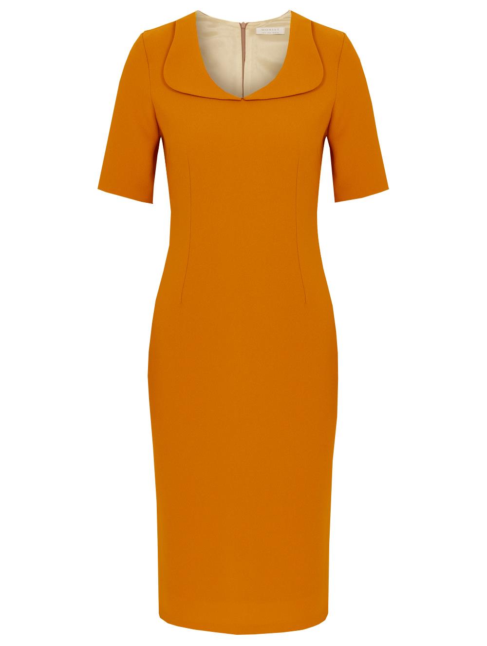 Baby Collar Crepe Dress in Orange Colour
