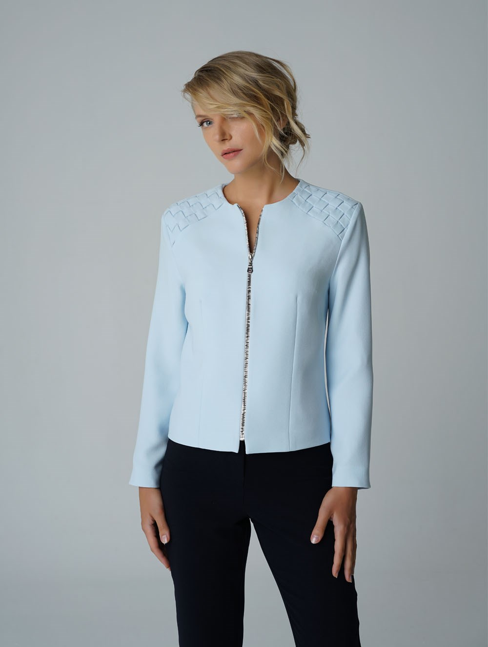 Basket Weave Crepe Jacket in Ice Blue Colour