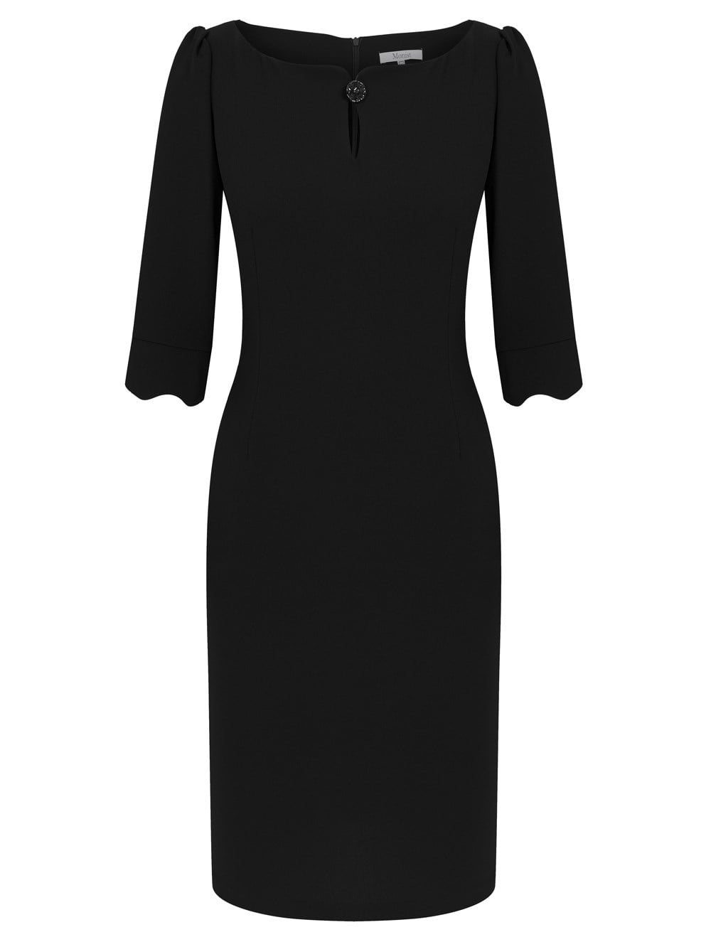 Button Neck Crepe Dress in Black Colour