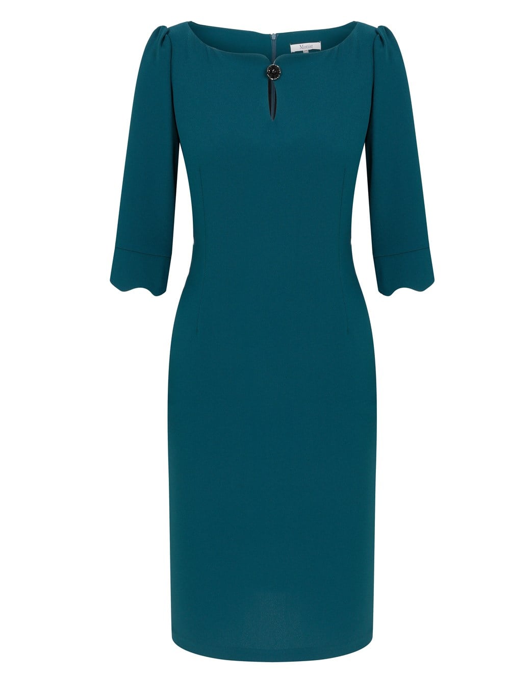 Button Neck Crepe Dress in Green Colour