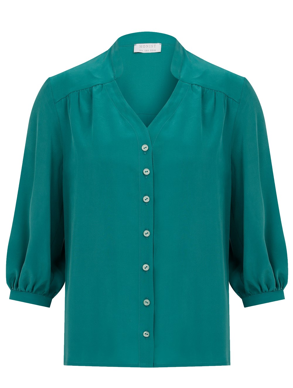 Casual Mandarin Collar Silk Shirt in Green Colour
