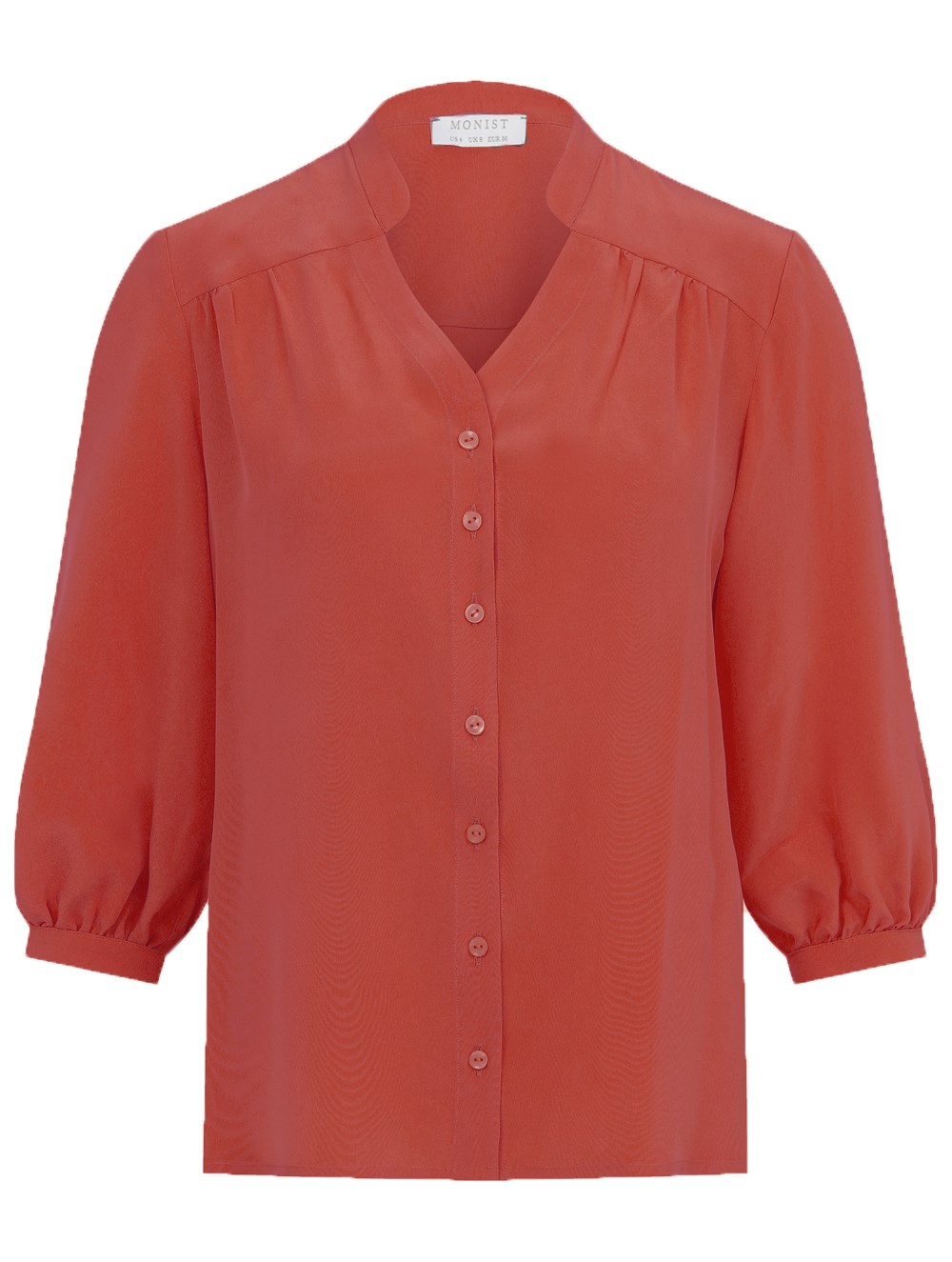 Casual Mandarin Collar Silk Shirt in Orange Colour