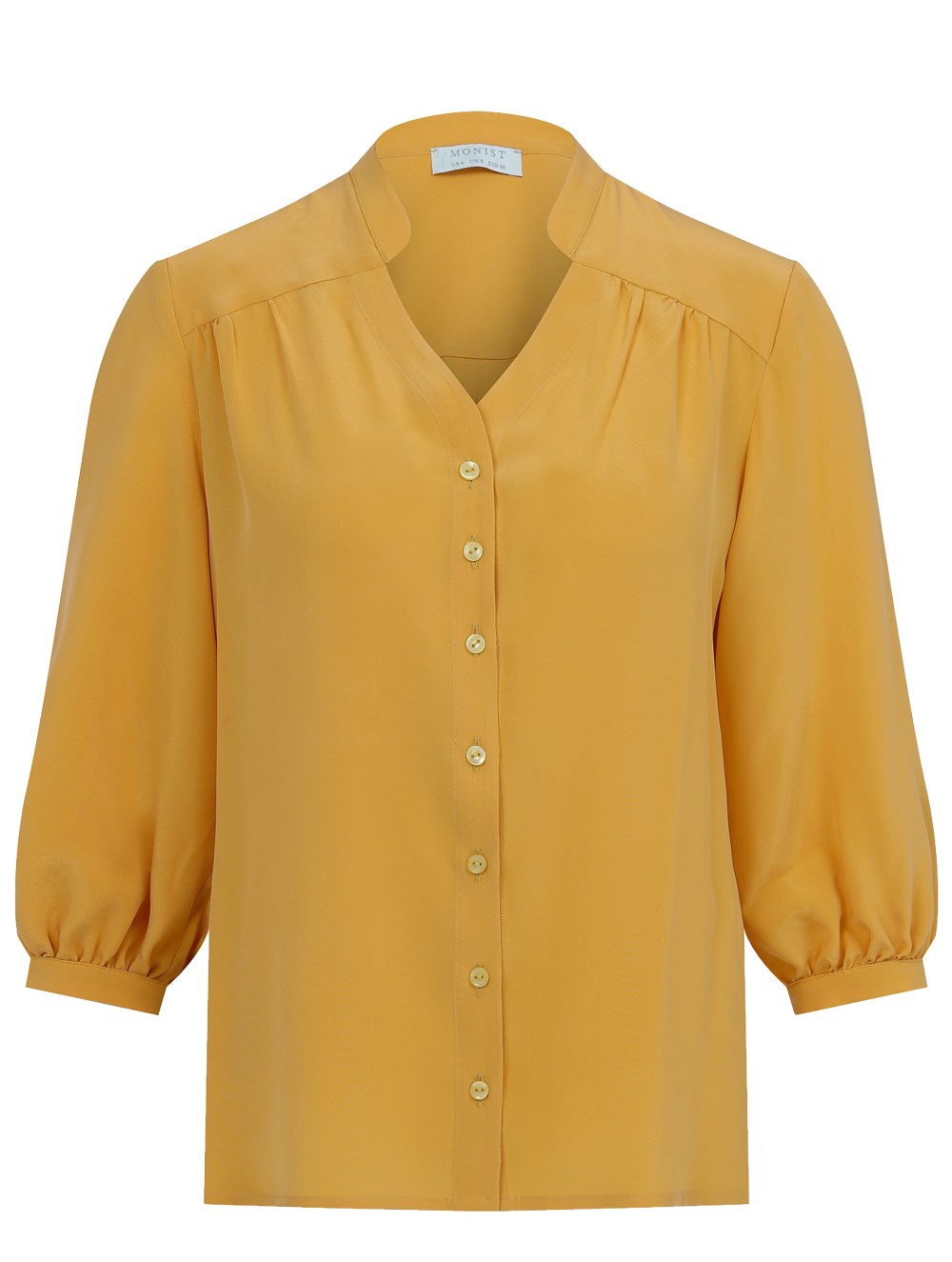 Casual Mandarin Collar Silk Shirt in Yellow Colour