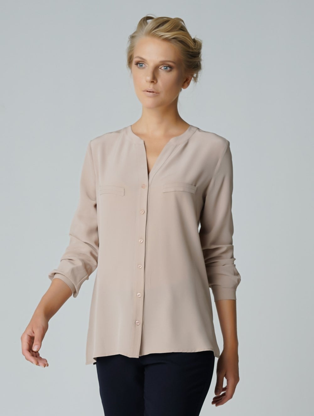 Casual Silk Blouse in Beige Colour