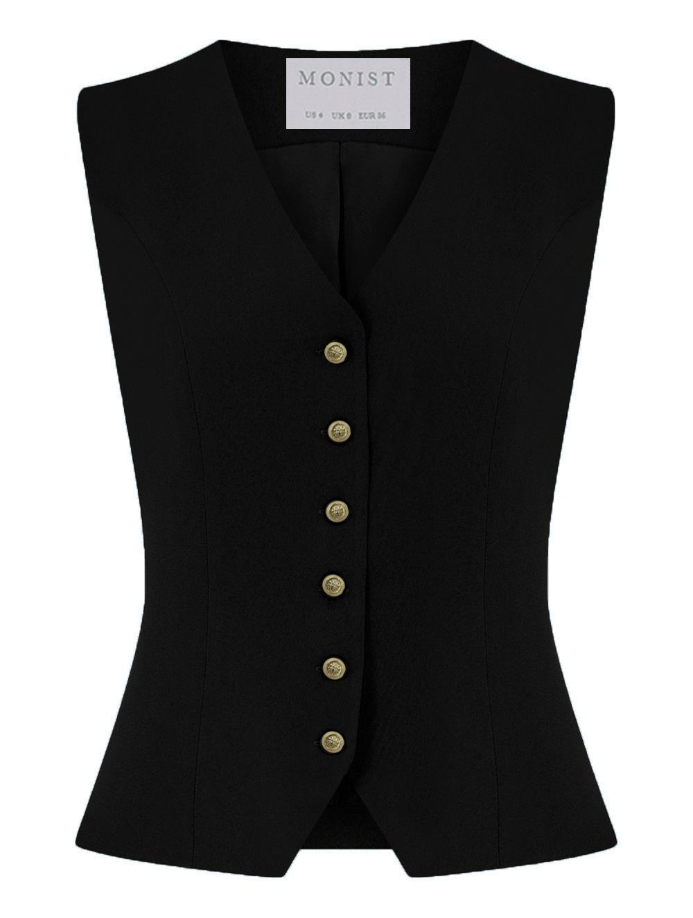 Classic Crepe Vest in Black Colour with Gold Button