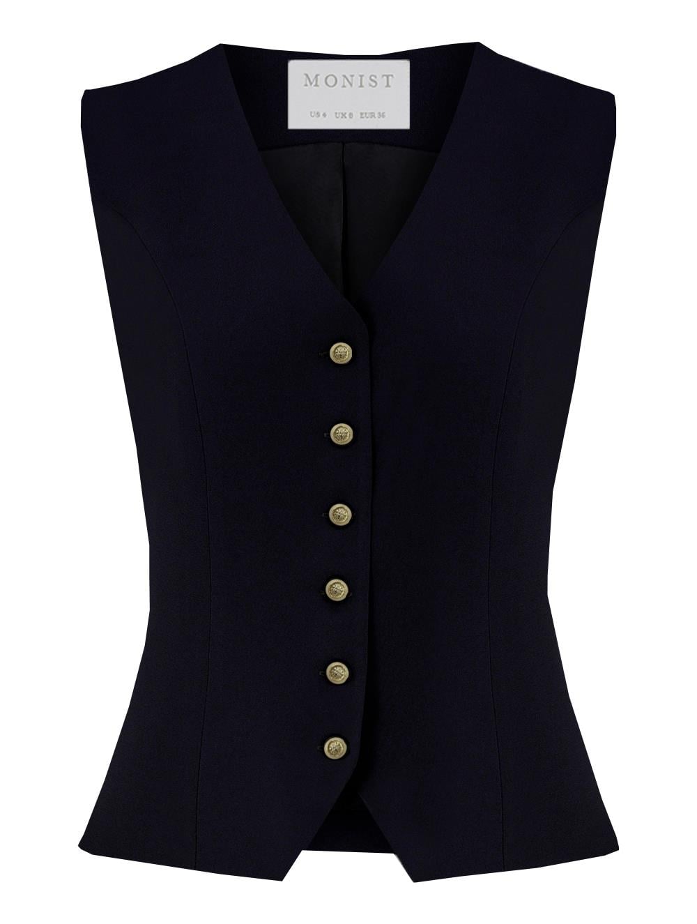 Classic Crepe Vest in Navy Colour with Gold Button
