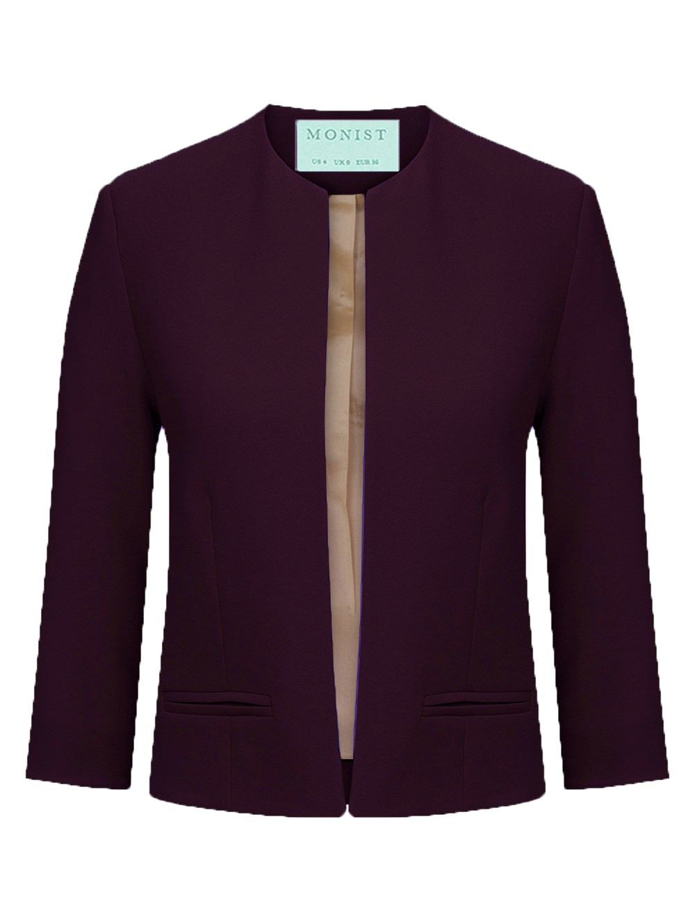 Collarless Jacket in Plum Colour
