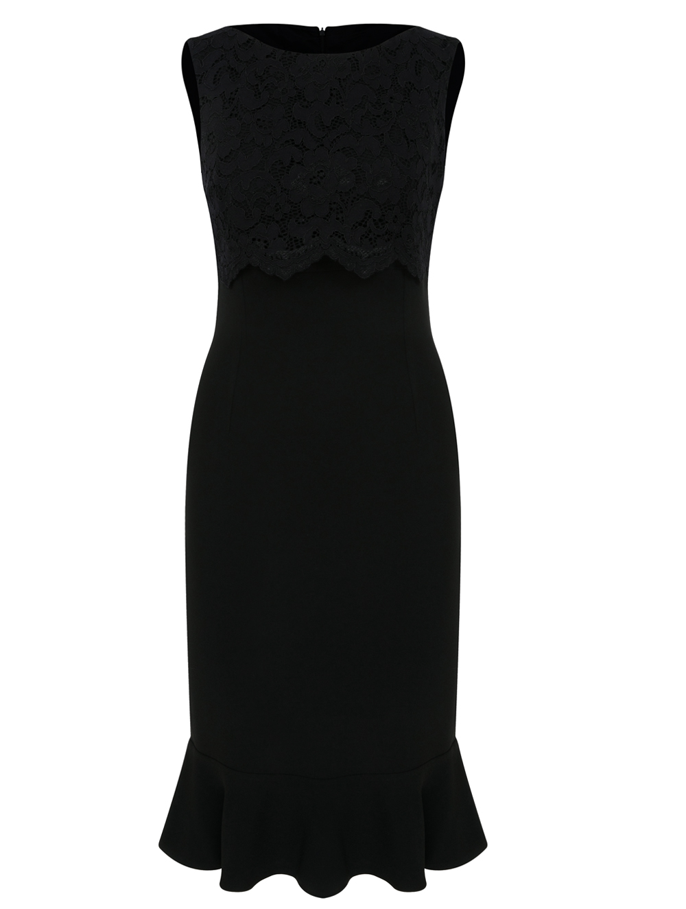 Crepe Dress in Black Colour with Lace Top