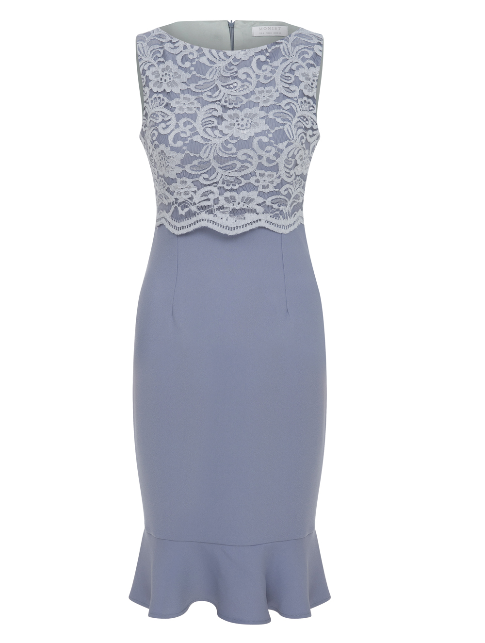 Crepe Dress in Grey Lilac Colour with Lace Top