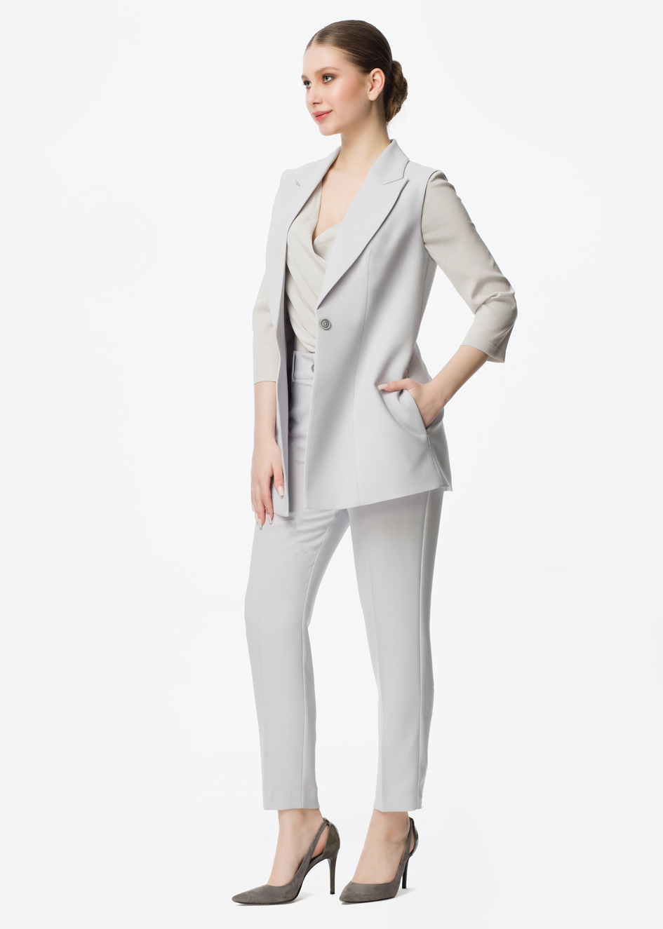 Crepe Vest Type Jacket in Stone Colour