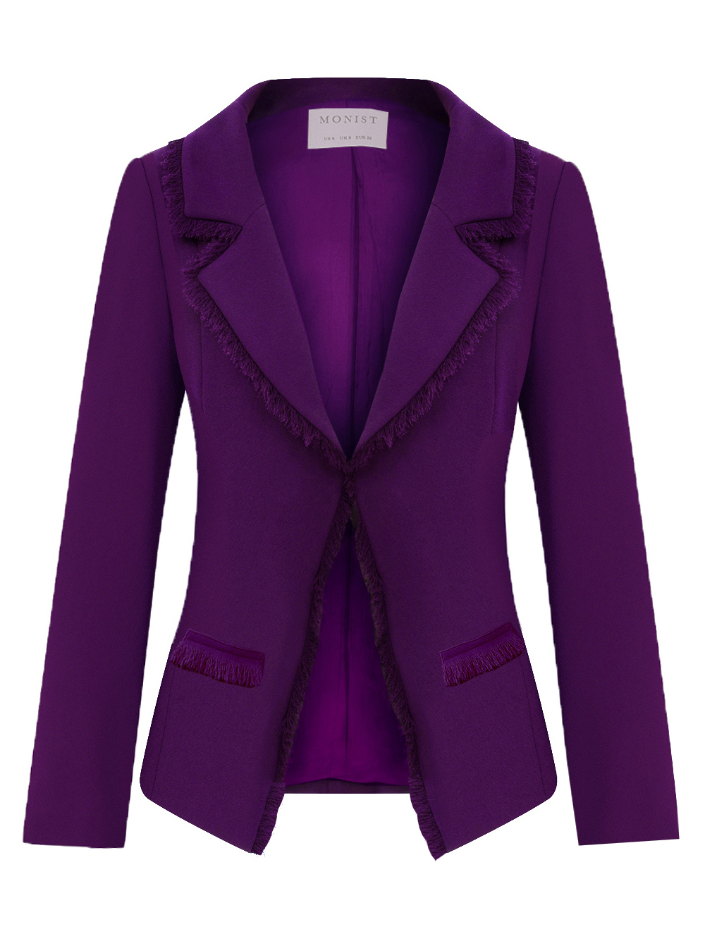 Fringe Collar Crepe Jacket in Cyclamen Colour RK 176