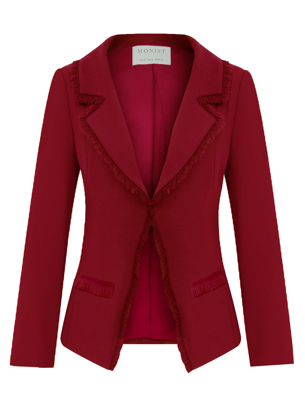 Fringe Collar Crepe Jacket in Red Colour RK 108
