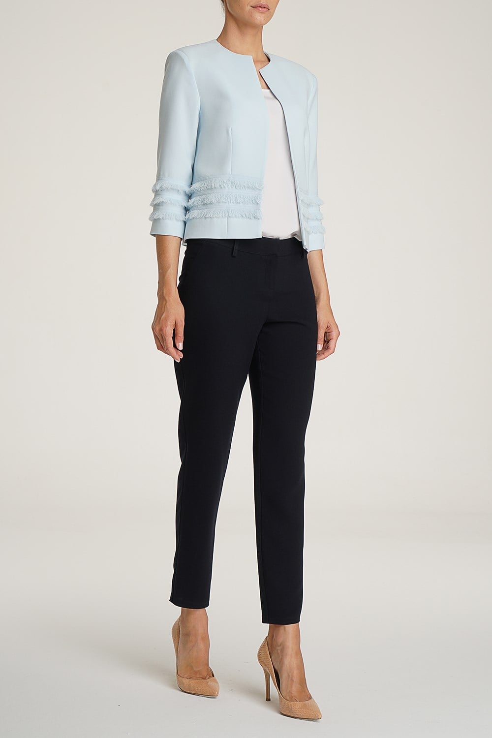 Fringe Layer Crepe Jacket in Ice Blue Colour