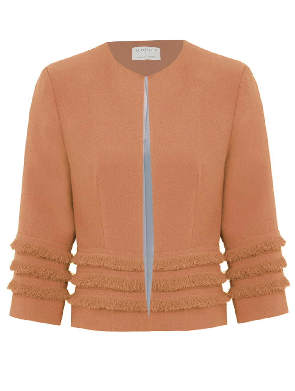 Fringe Layer Crepe Jacket in Peach-Salmon Colour RK 205