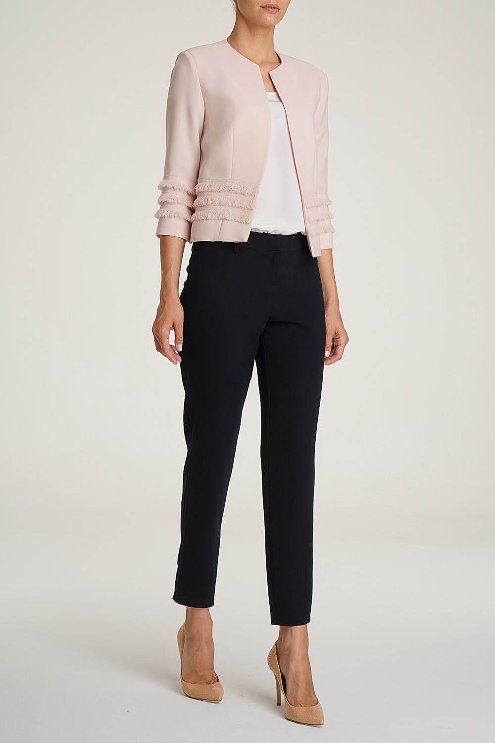 Fringe Layer Crepe Jacket in Powder Colour