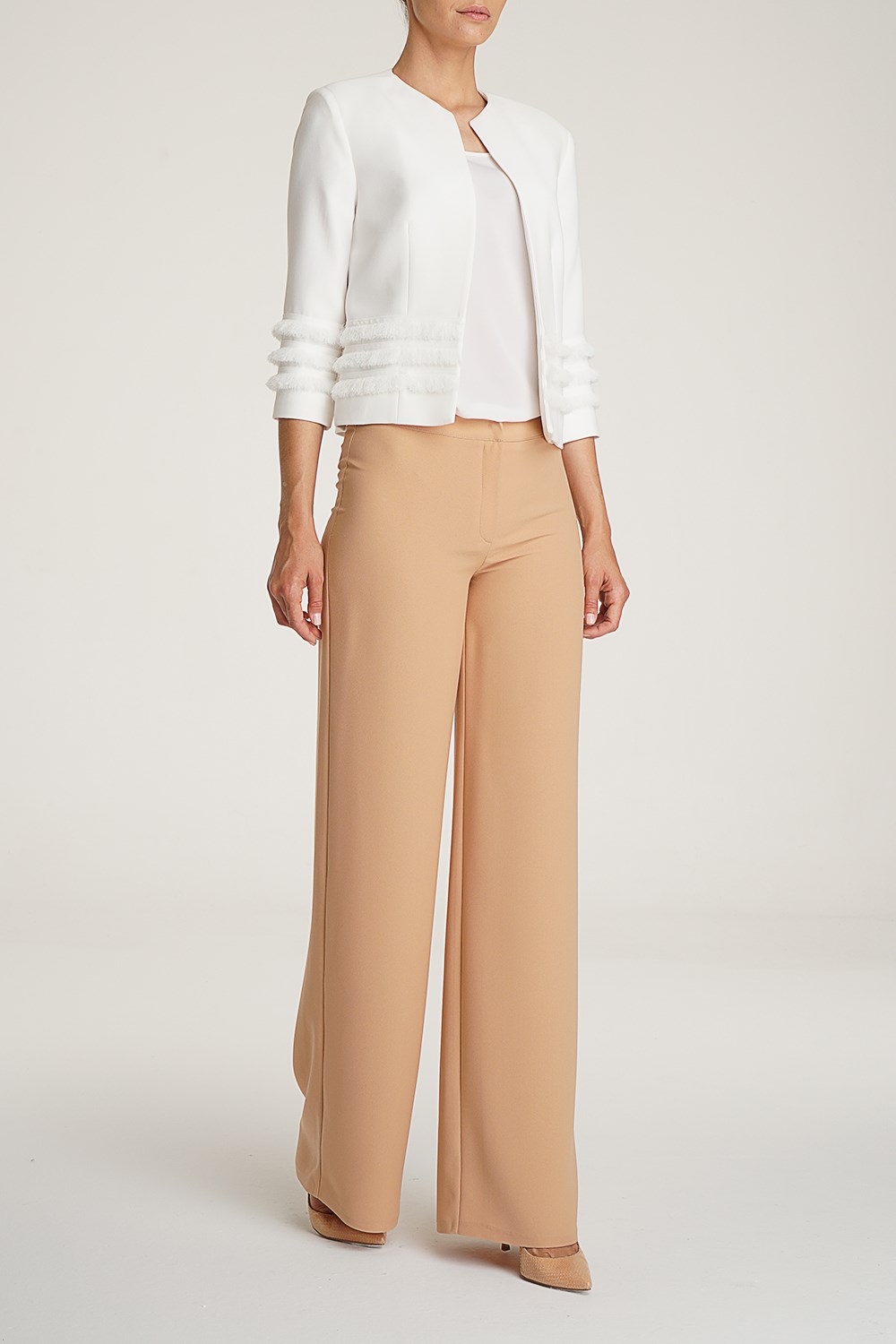 Fringe Layer Crepe Jacket in White Colour