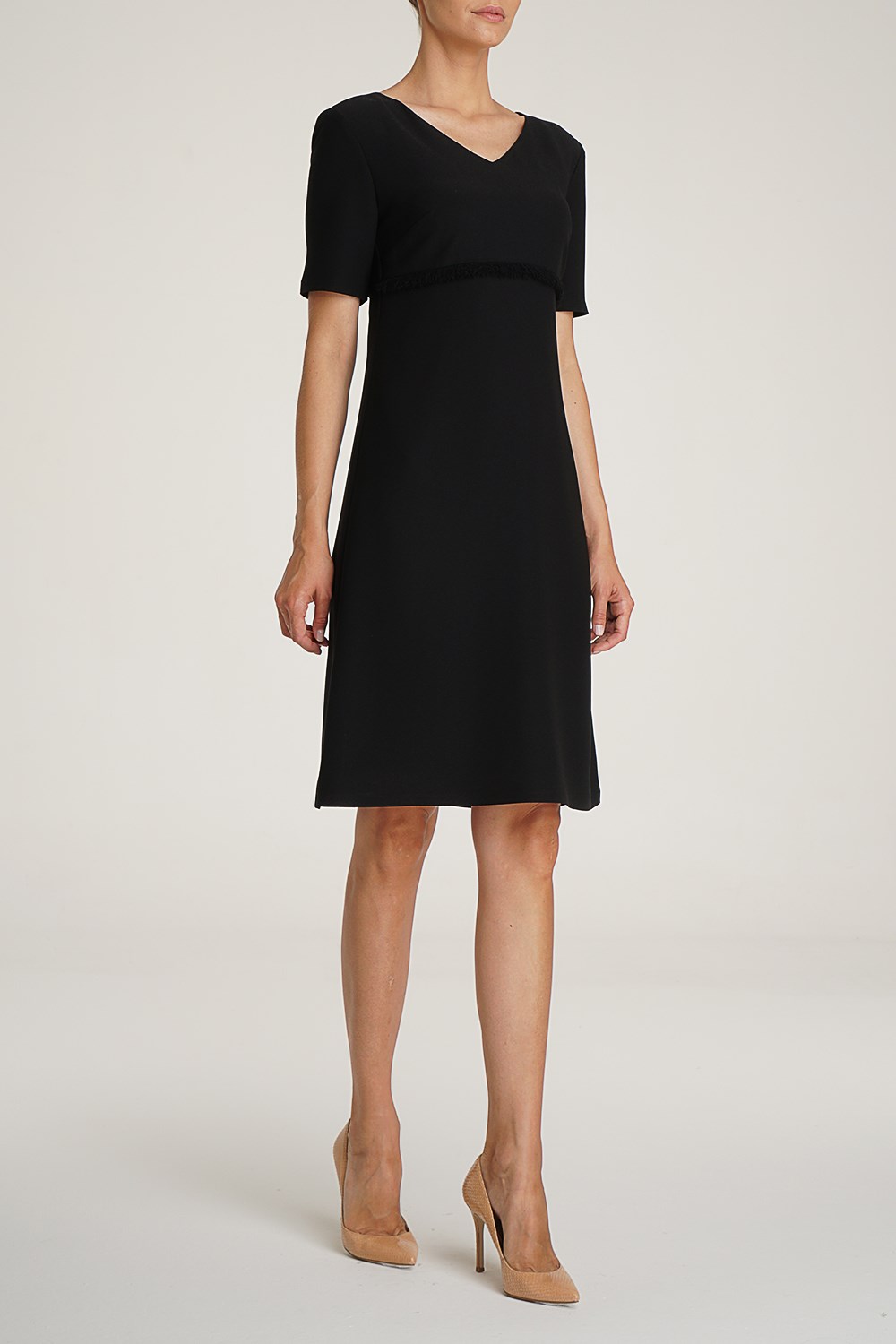 Fringe Tape Crepe Dress in Black Colour