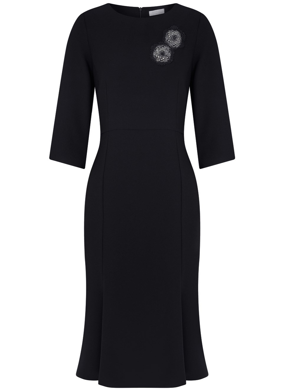 Hand Made Lace Detailed Crepe Dress in Black Colour