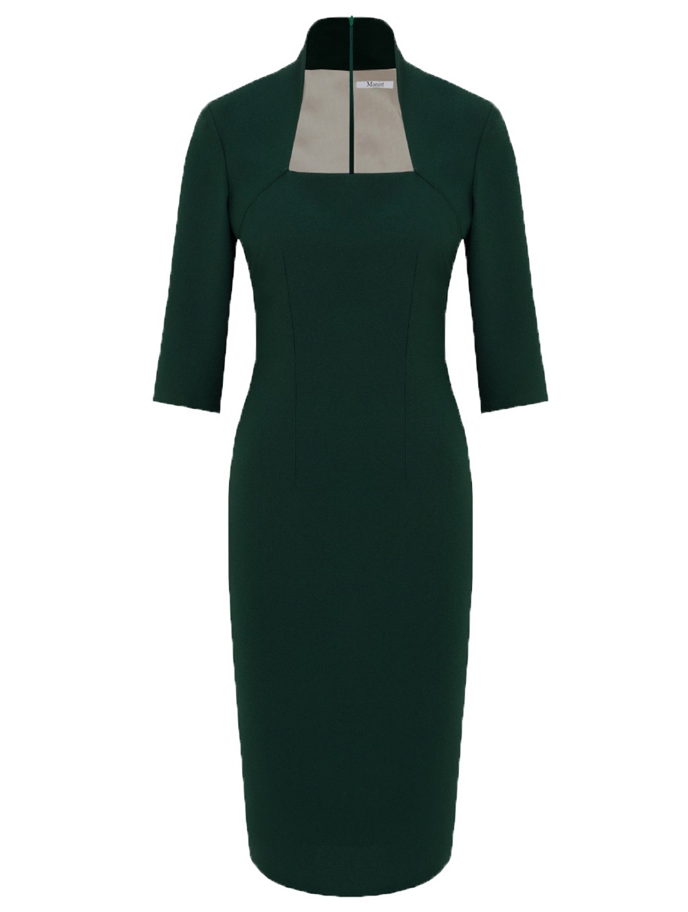 High Collar Crepe Dress in Green Colour