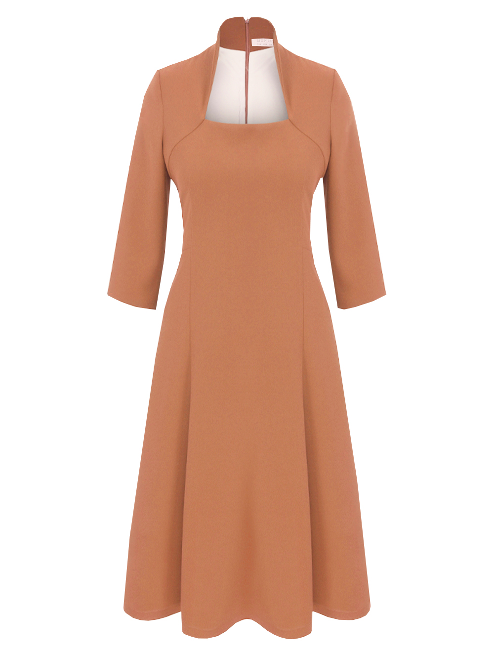 High Collar Crepe Dress in Peach-Salmon Colour RK 205